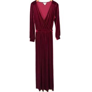 Two Birds New York Red Velvet Long Sleeve Wrap Maxi Dress Size Medium